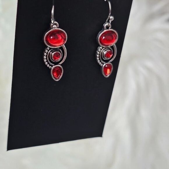 🏆185 Garnet Silver Spiral Dangle Earrings - Picture 5 of 5